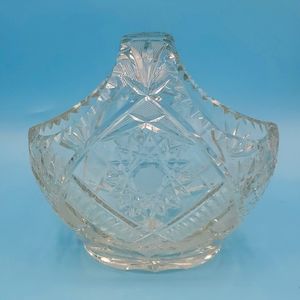 Vintage brilliant cut, etched crystal Glass Basket Star of David EUC